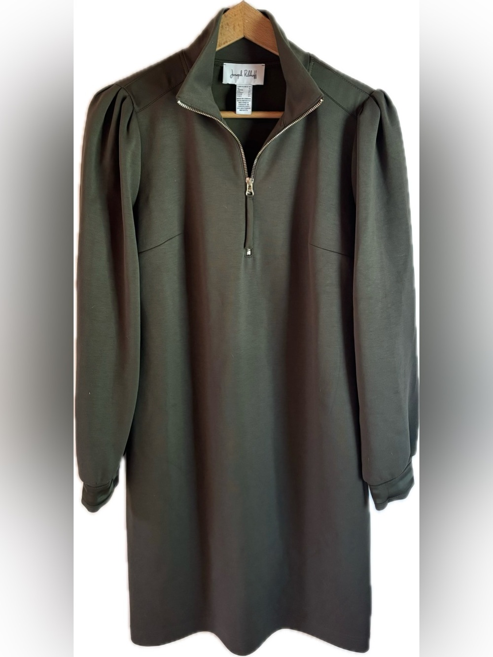 Joseph Ribkoff Olive Green Zip-Front Long Sleeve Dress